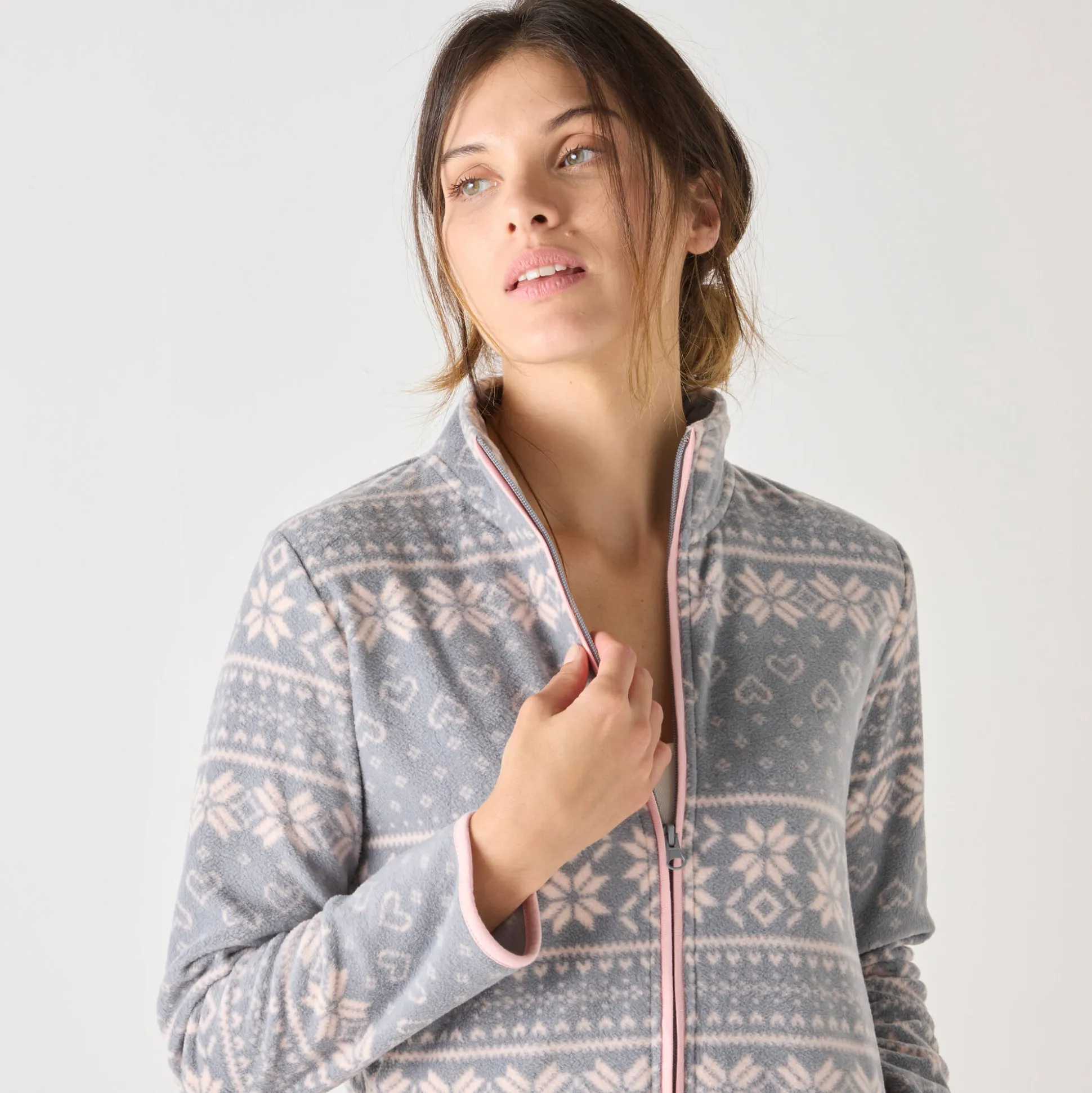 Jasje met rits, in bedrukte fleece