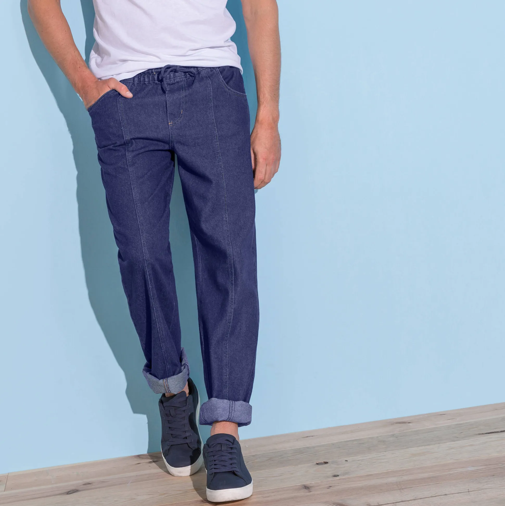 Jeans in lichte denim met elastische taille