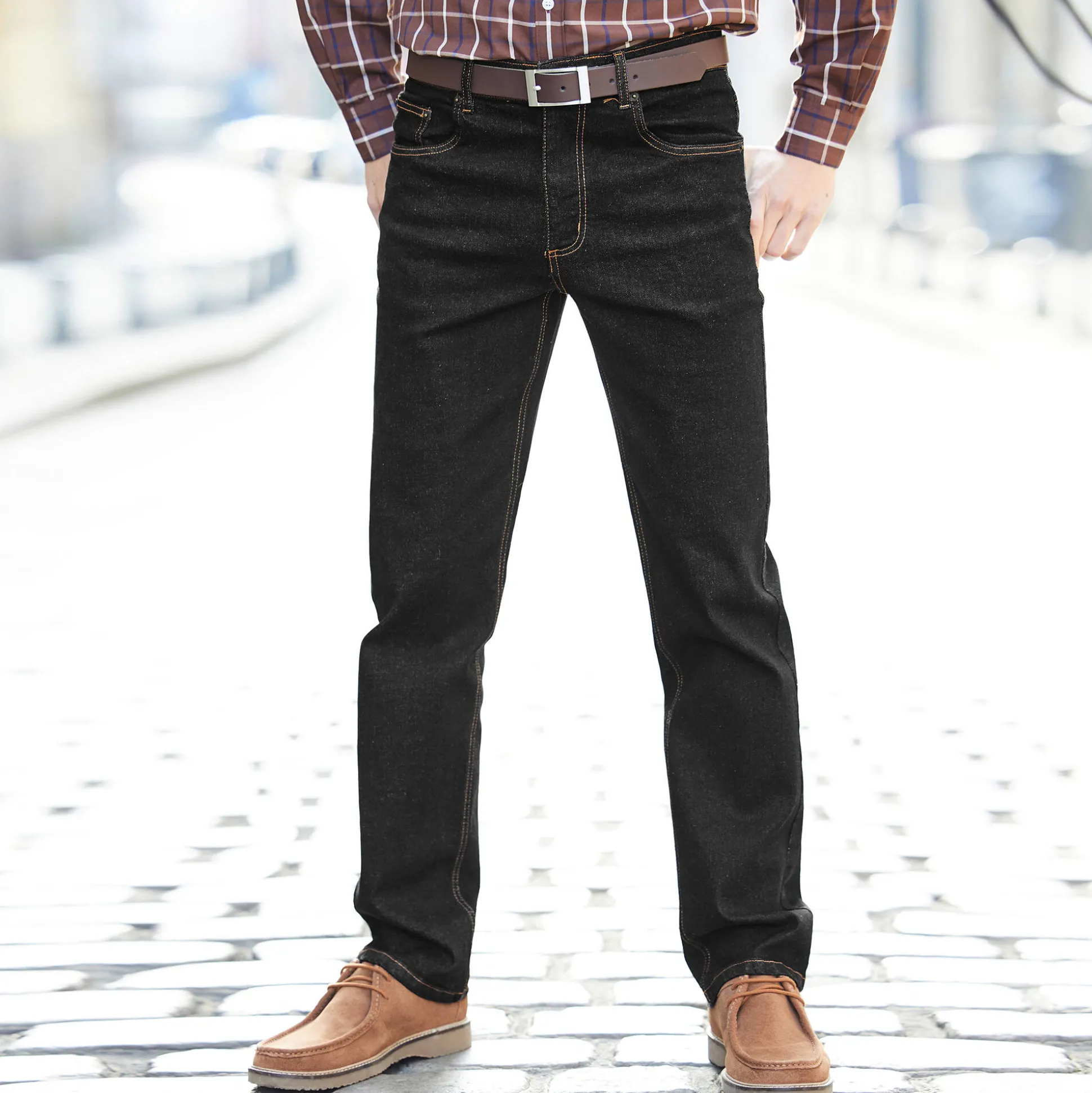 Jeans met 5 zakken in rekbaar katoen - binnenpijplengte 82 cm