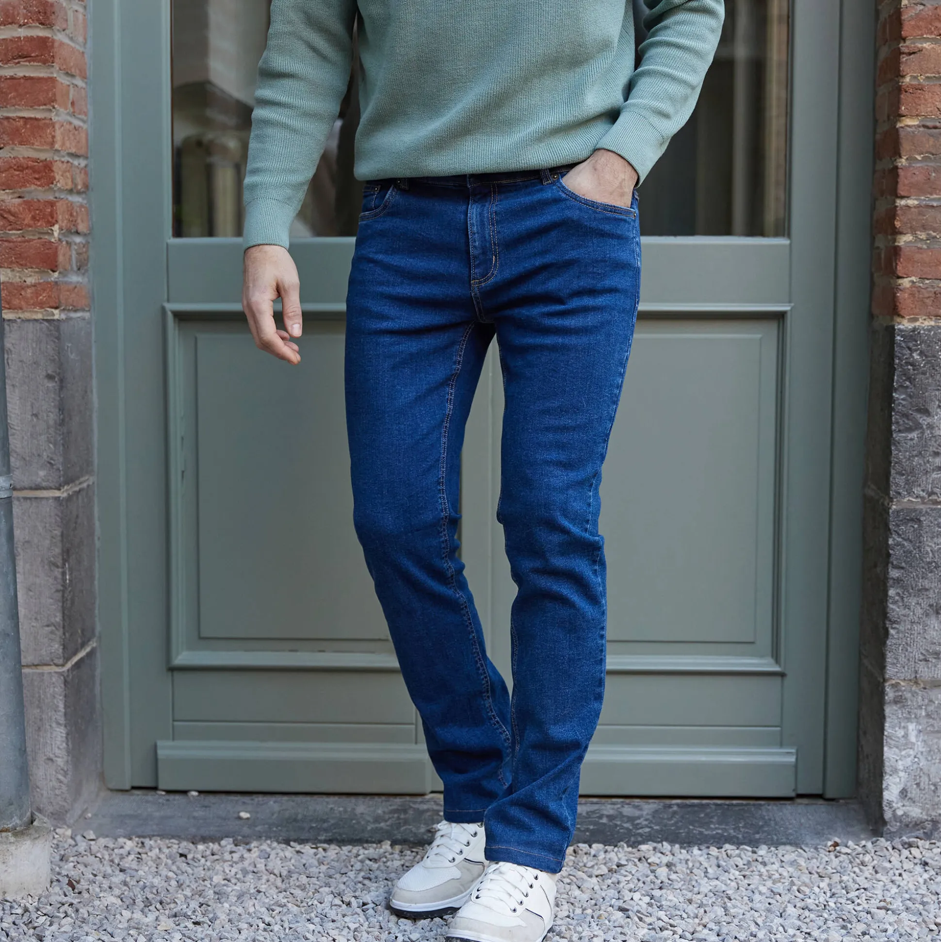 Jeans met 5 zakken in rekbaar katoen - binnenpijplengte 82 cm