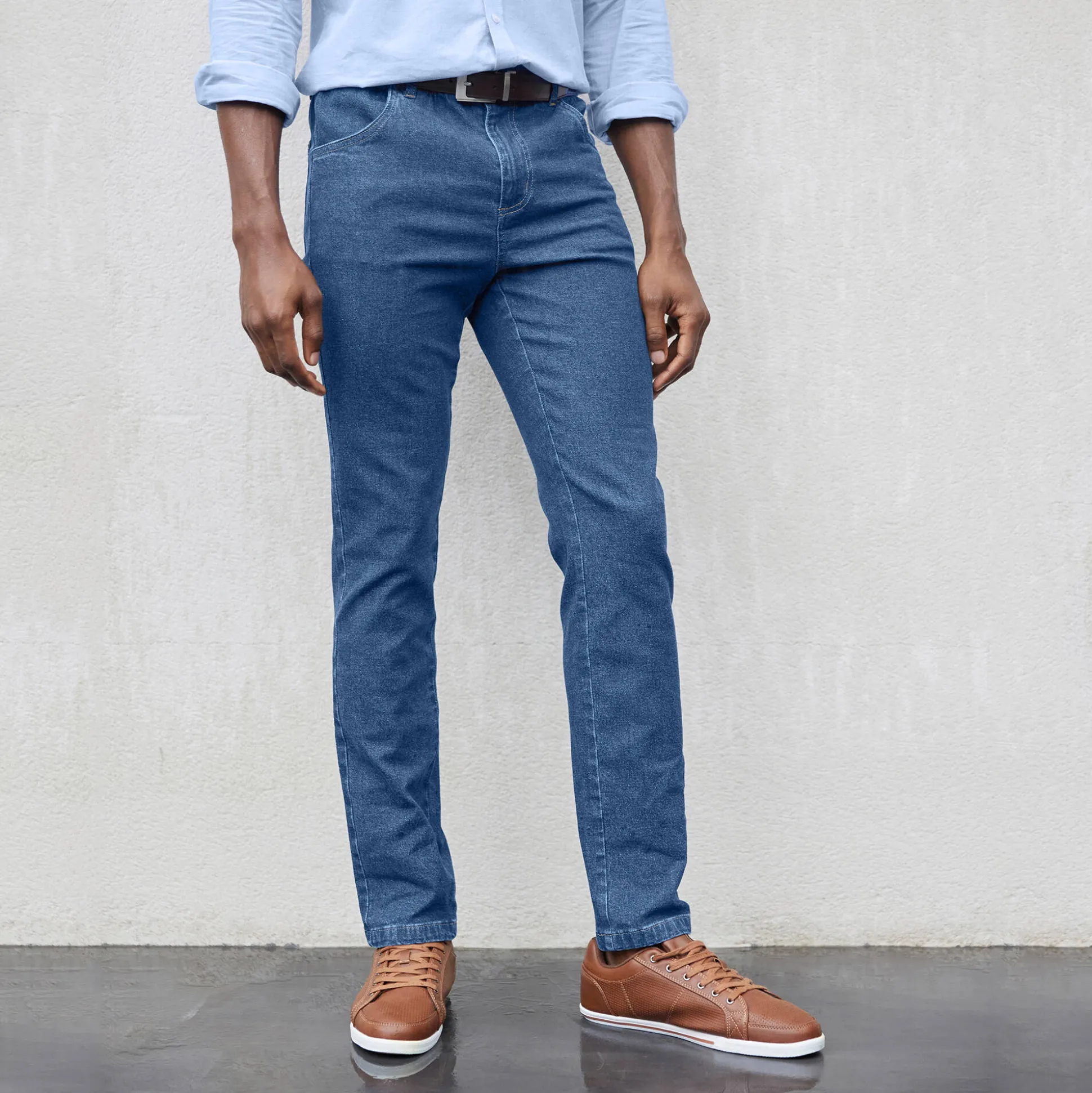 Jeans met elastische taille - binnenpijpl. 82 cm