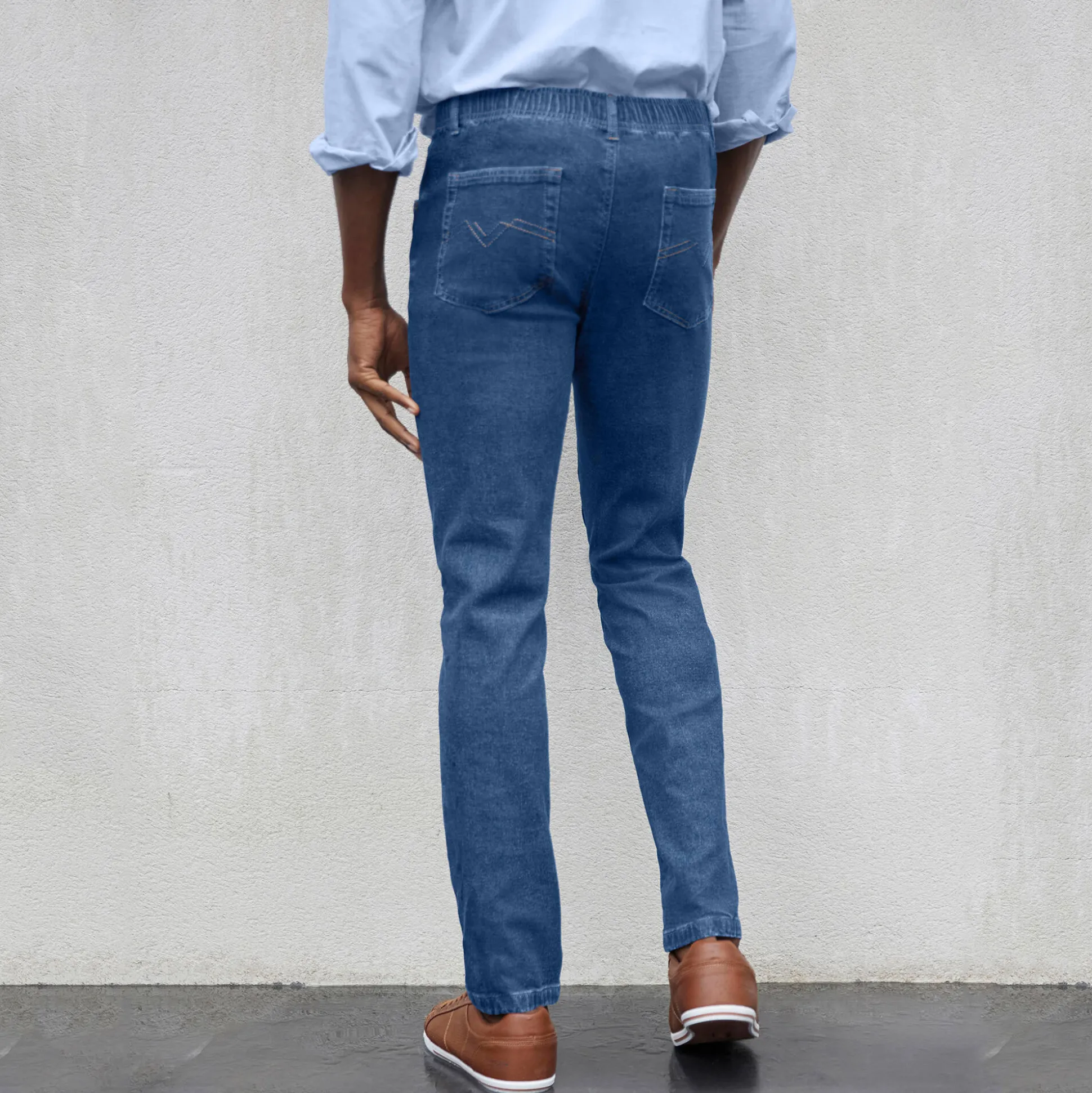 Jeans met elastische taille - binnenpijpl. 82 cm