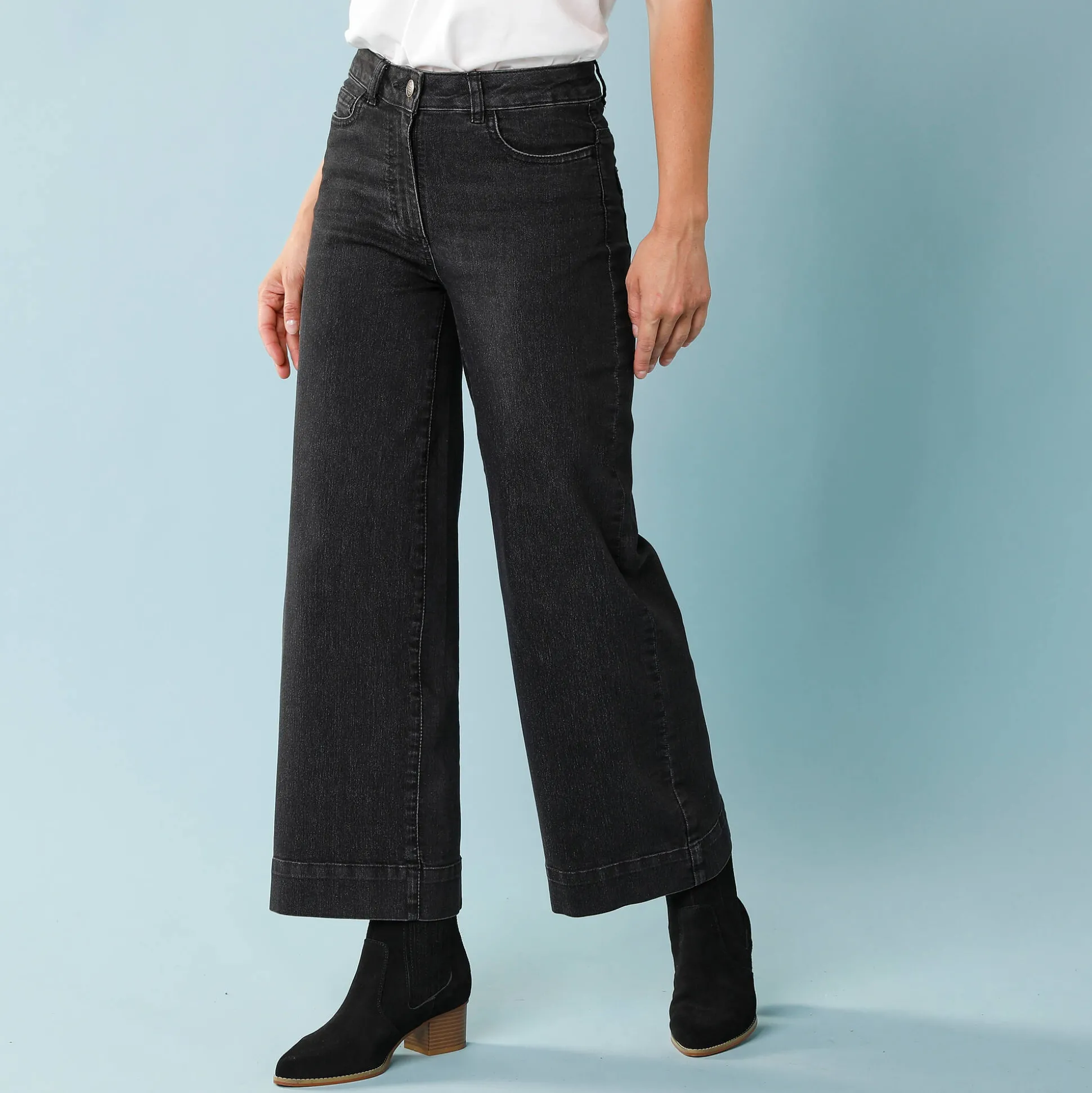Jeans met hoge taille, voor Kleine Lengtes, binnenpijplengte 60 cm, ruim 7/8-model