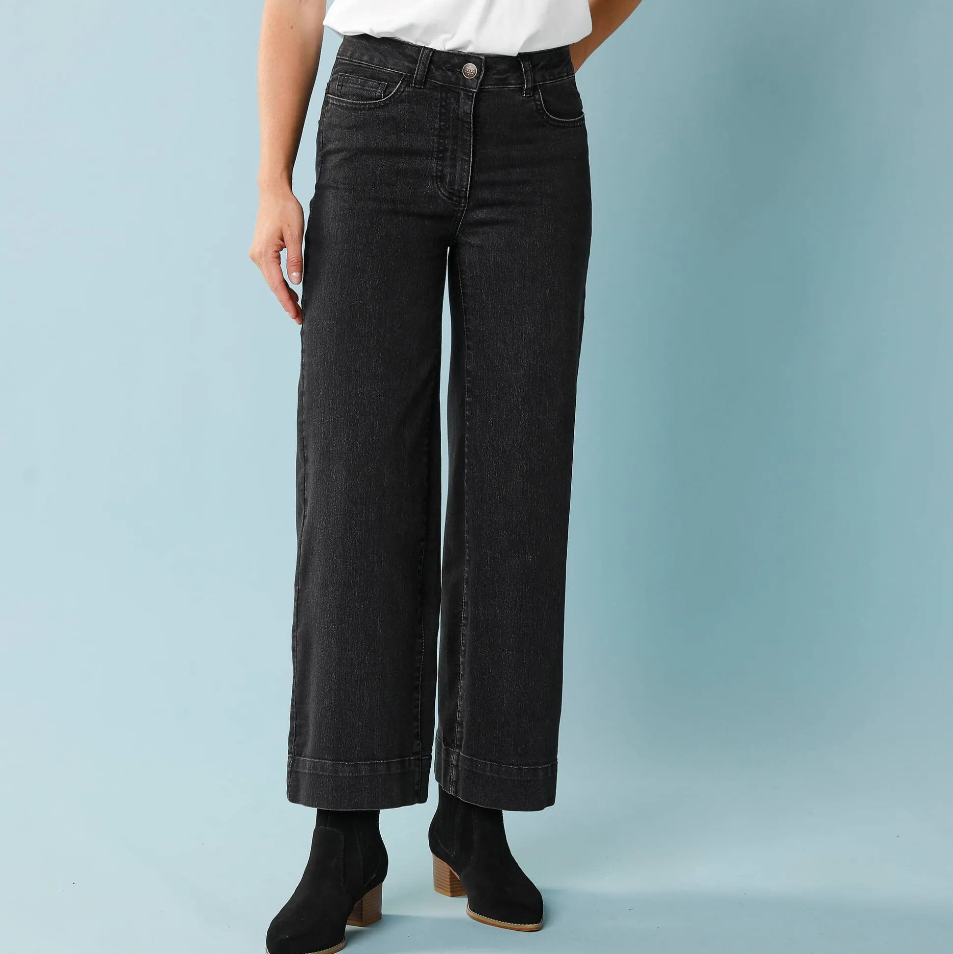 Jeans met hoge taille, voor Kleine Lengtes, binnenpijplengte 60 cm, ruim 7/8-model
