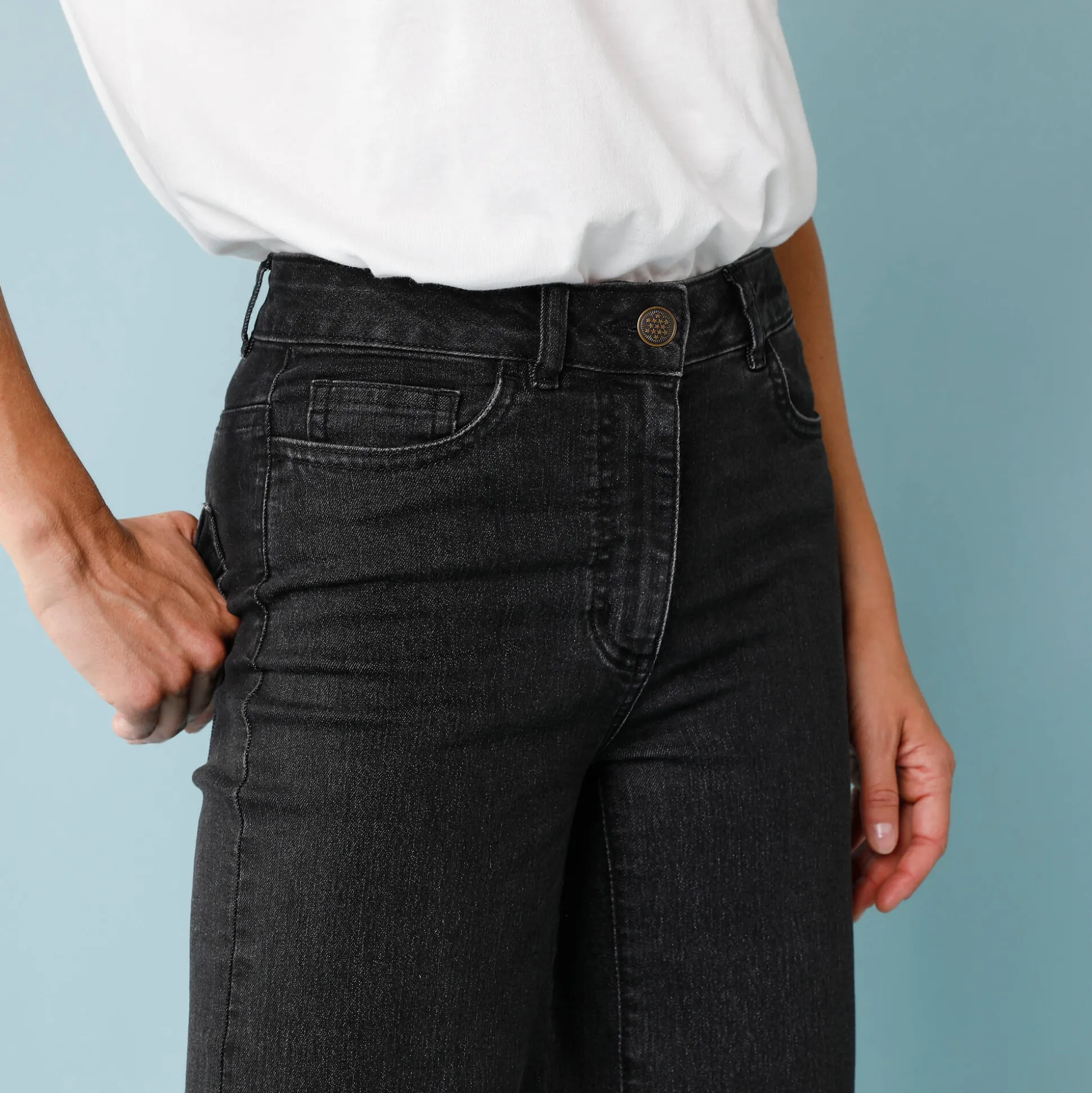 Jeans met hoge taille, voor Kleine Lengtes, binnenpijplengte 60 cm, ruim 7/8-model