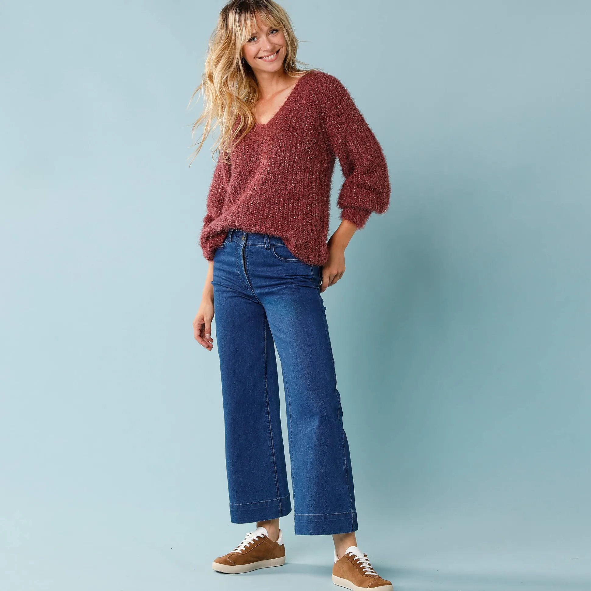 Jeans met hoge taille, voor Kleine Lengtes, binnenpijplengte 60 cm, ruim 7/8-model