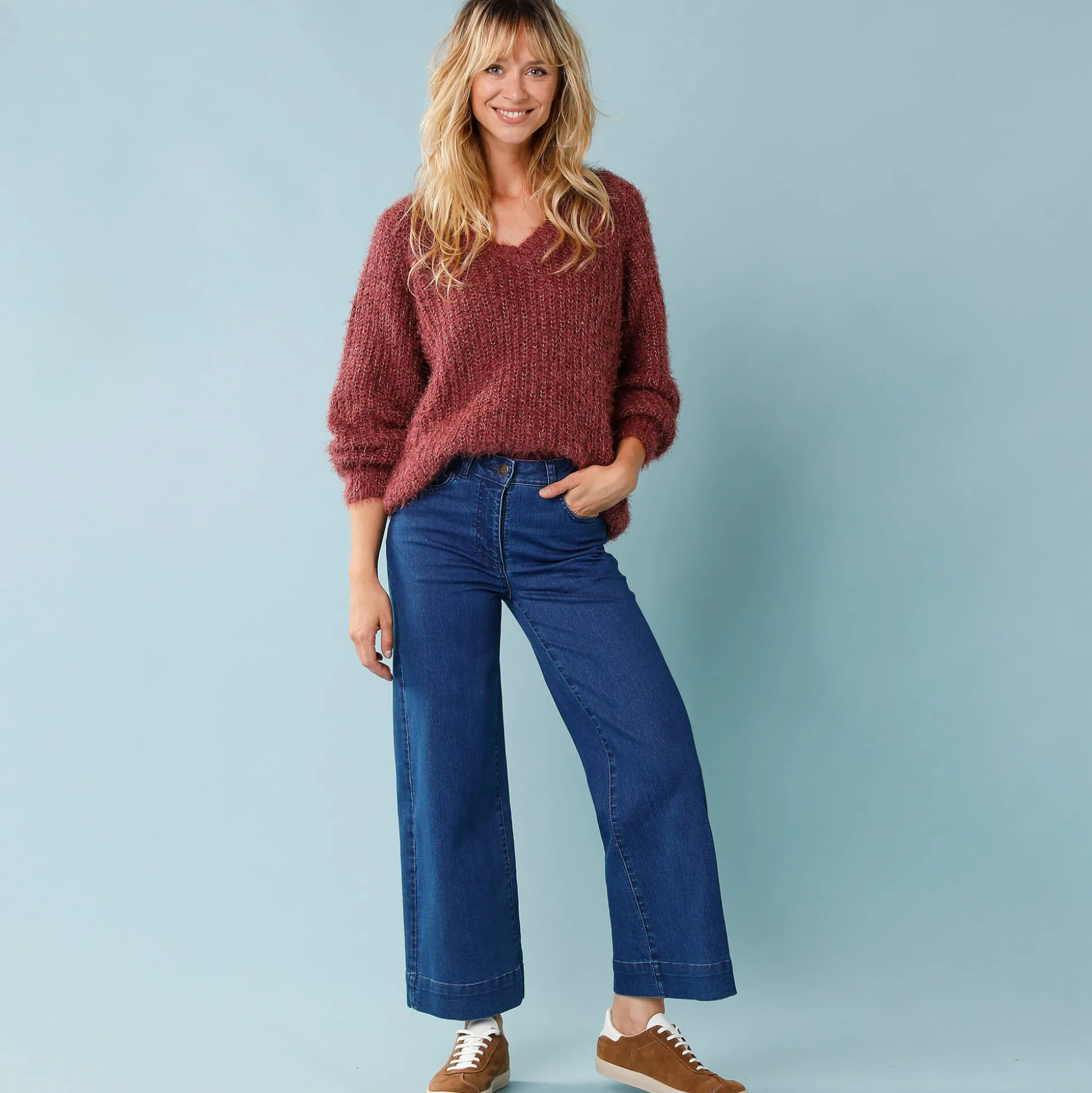 Jeans met hoge taille, voor Kleine Lengtes, binnenpijplengte 60 cm, ruim 7/8-model