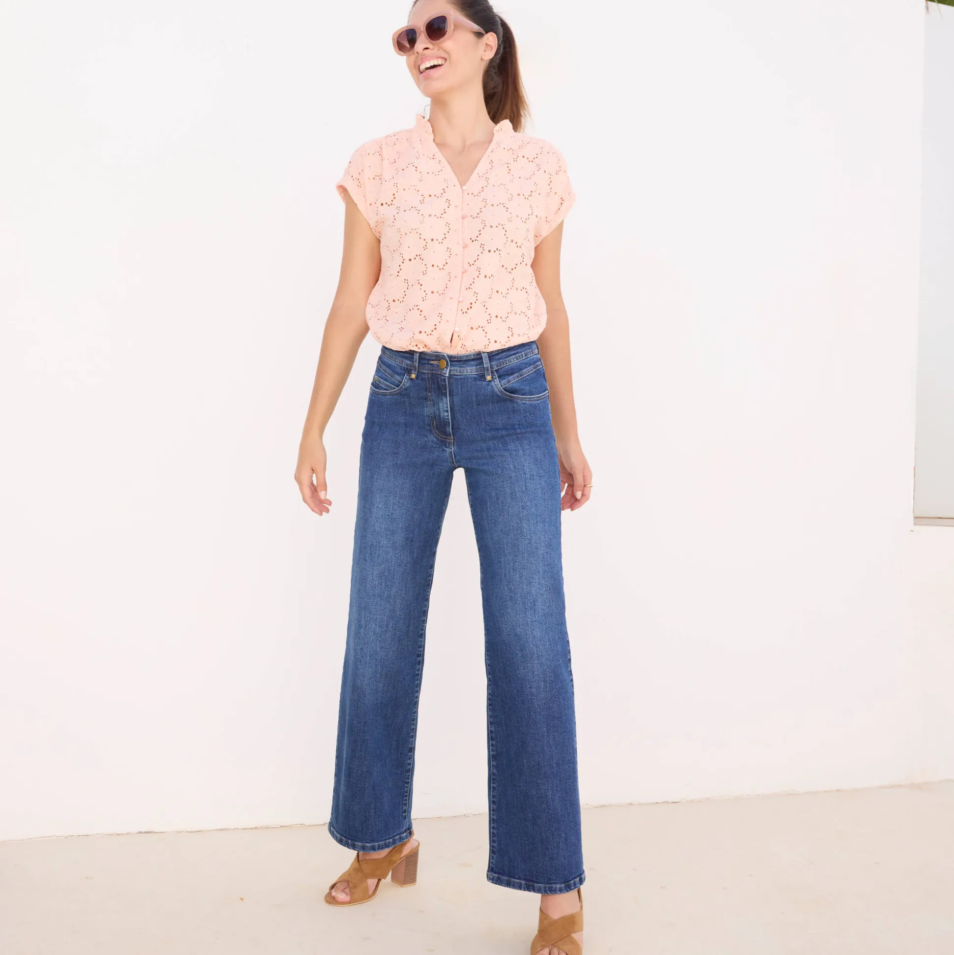 Jeans met ruim model, 5 zakken