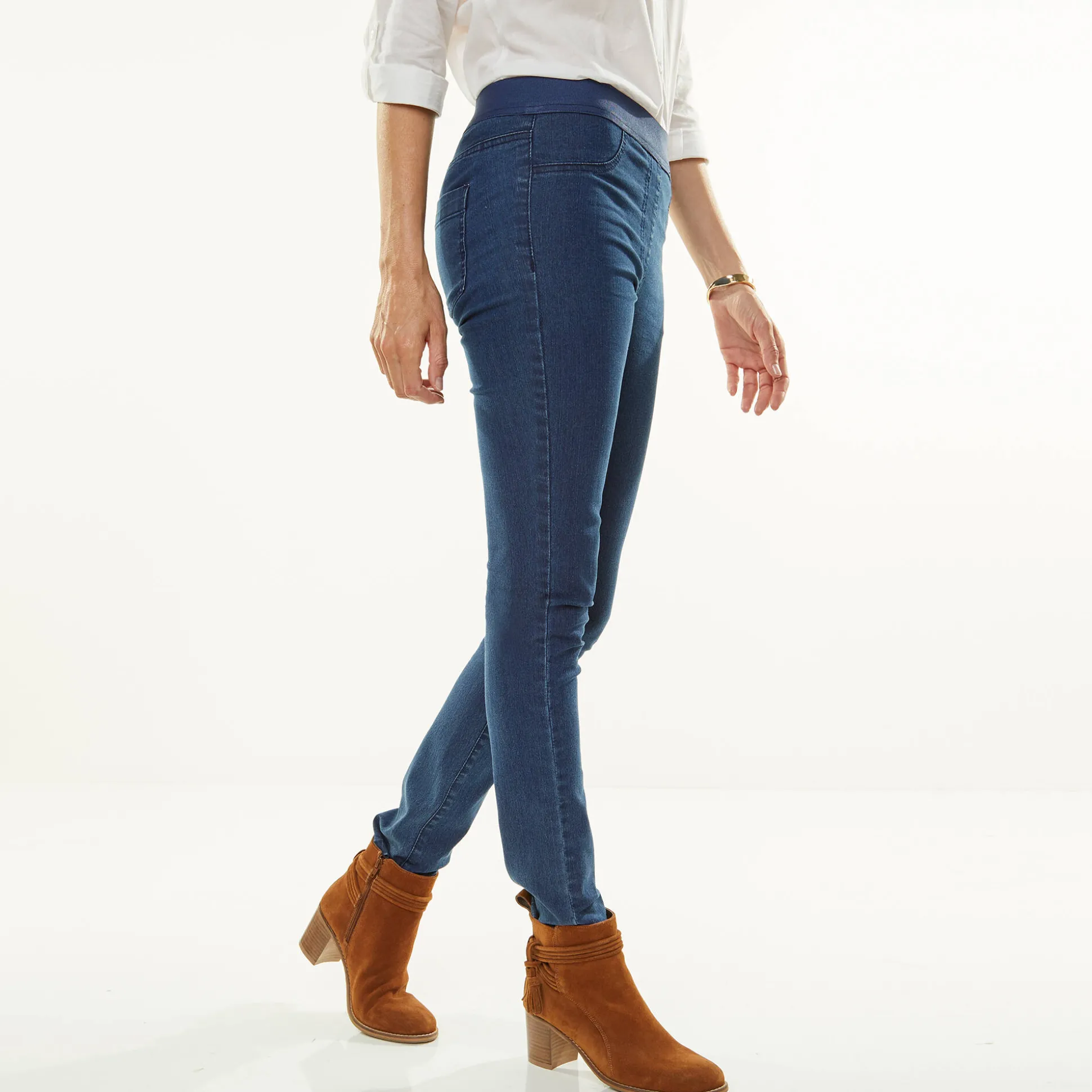 Jegging in denim met elastische taille - kleine lengte