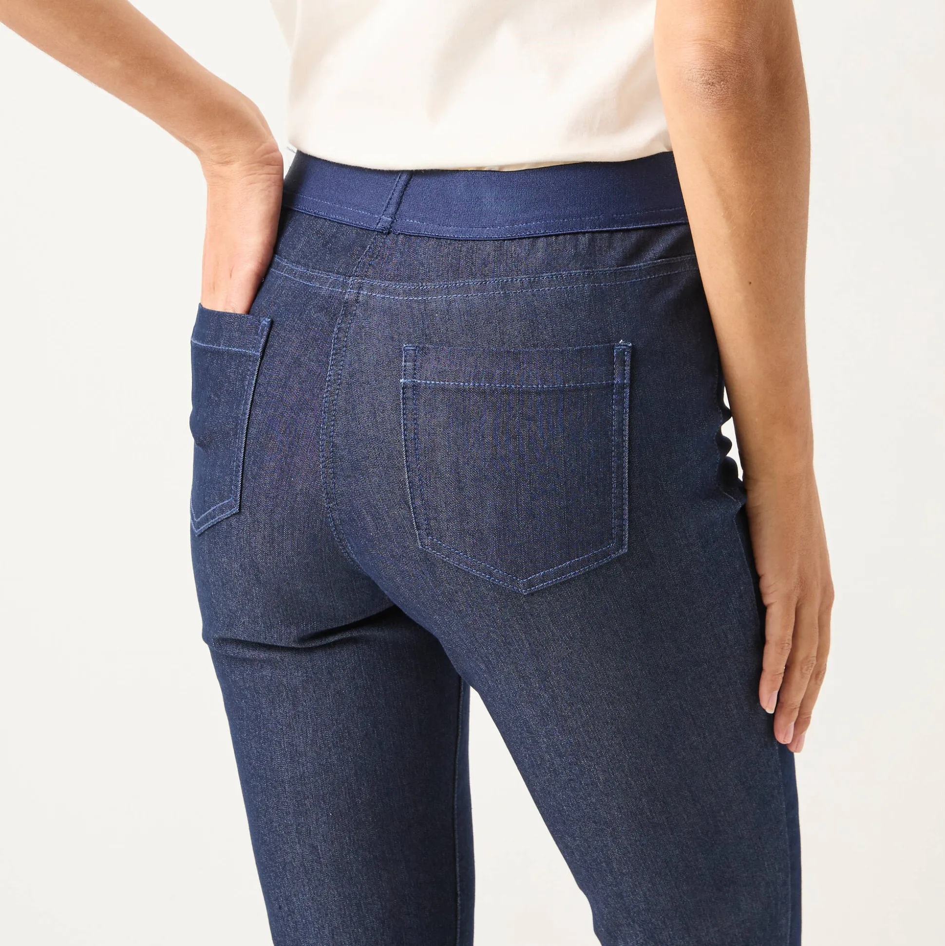 Jegging in denim met elastische taille, grote lengte