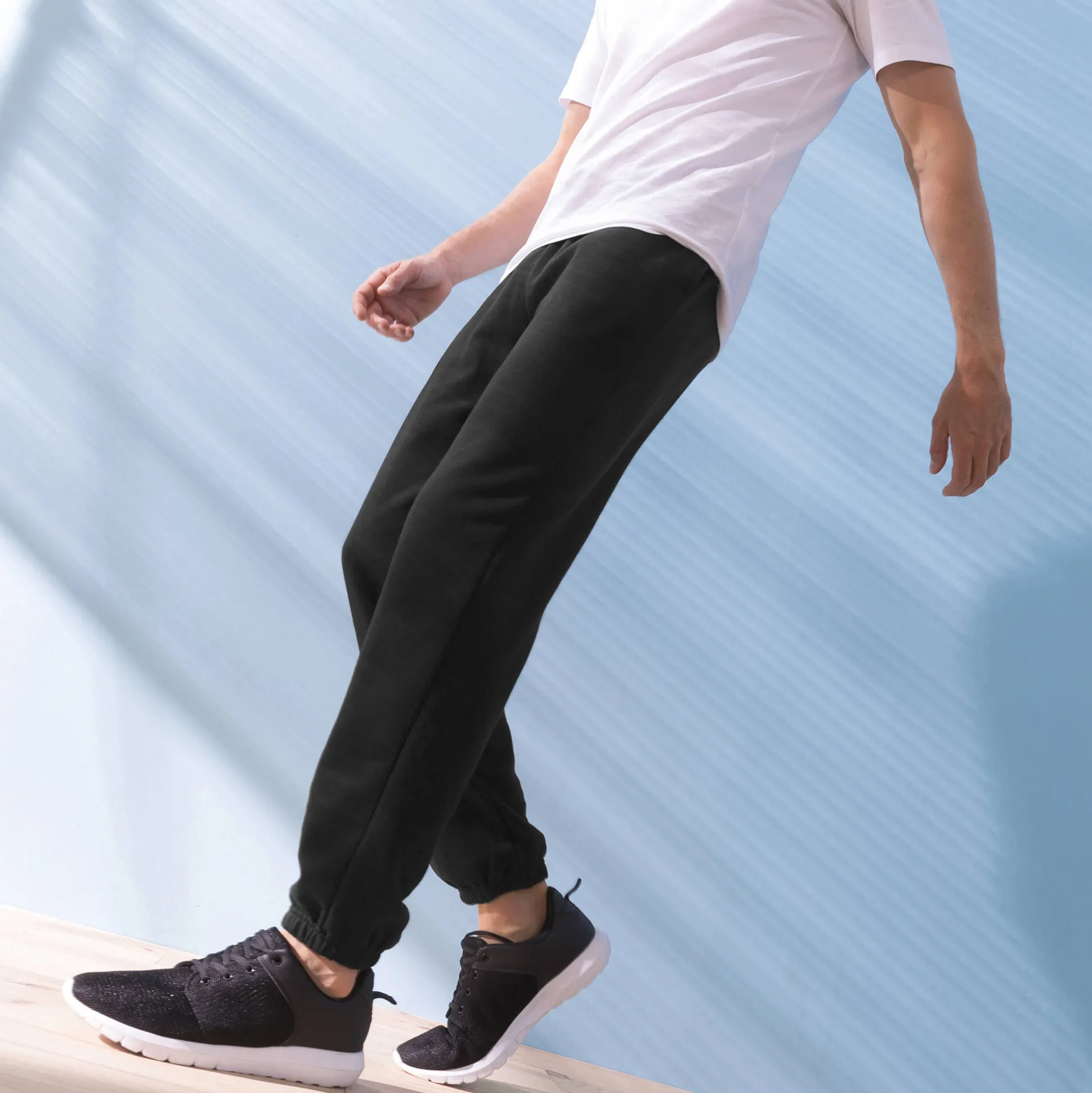 Joggingbroek in molton met elastische pijponderkanten