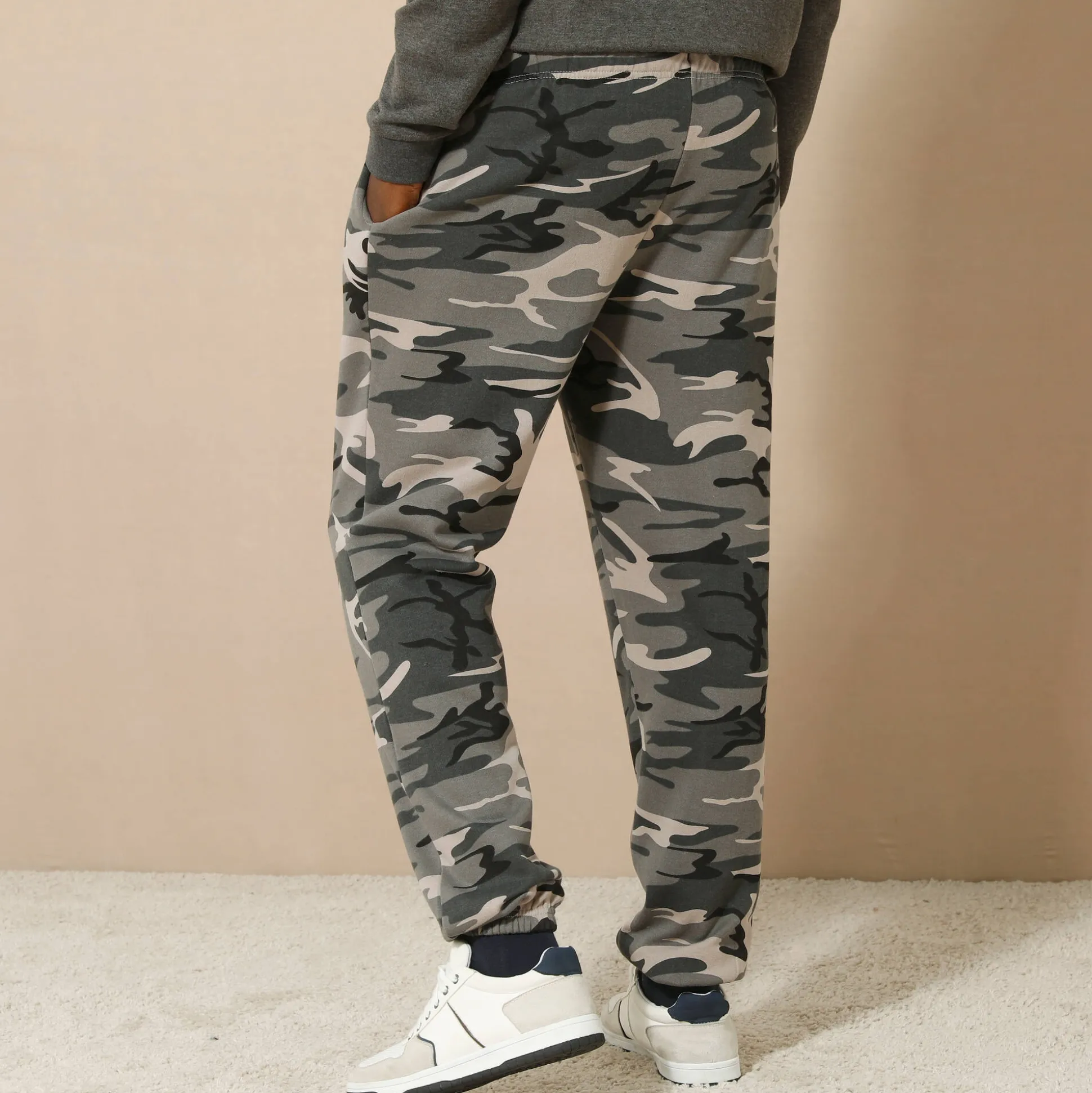 Joggingbroek in molton met elastische pijponderkanten