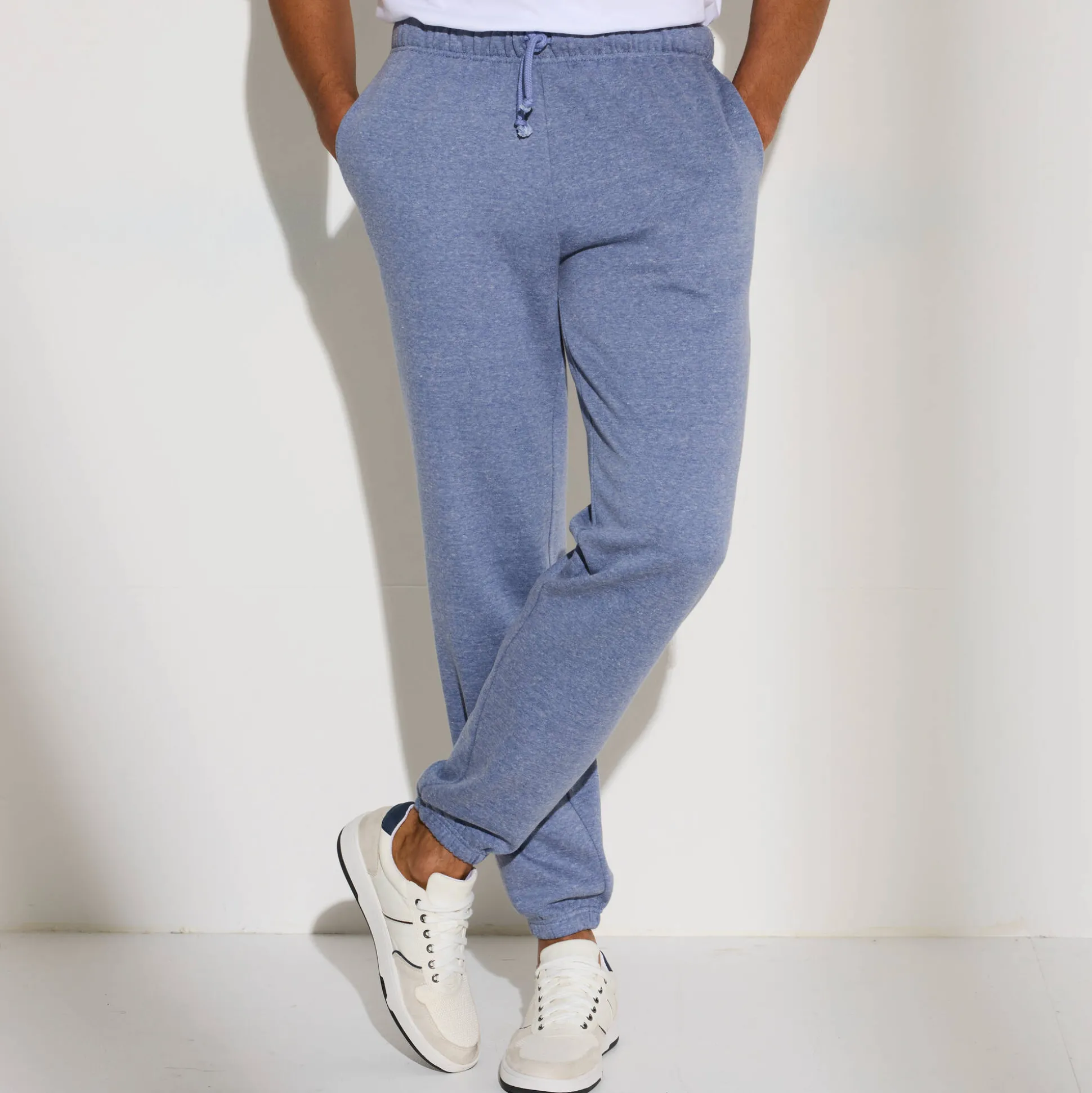 Joggingbroek in molton met elastische pijponderkanten