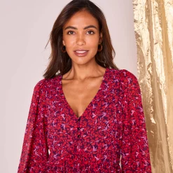 Jurk met bloemenprint, plissévoile