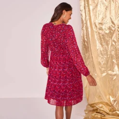 Jurk met bloemenprint, plissévoile