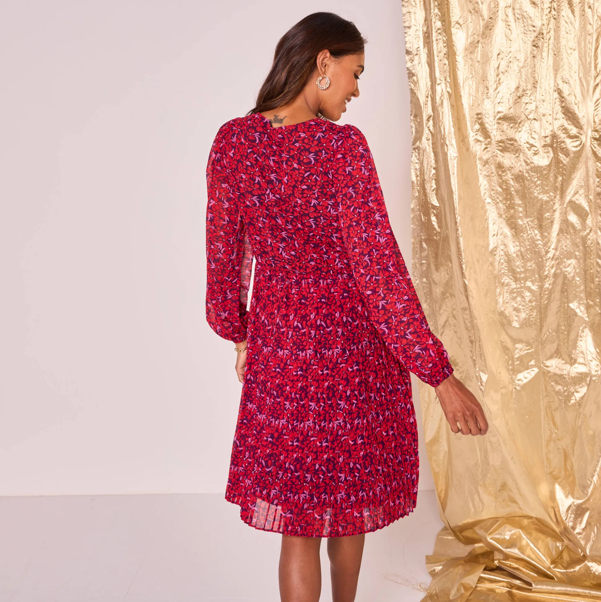 Jurk met bloemenprint, plissévoile