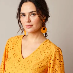 Jurk met broderie anglaise en 3/4-mouwen