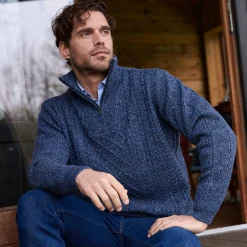 Kabeltrui in Iers tricot met truckerskraag
