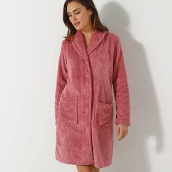 Kamerjas in fleecetricot met sjaalkraag - 95 cm lang