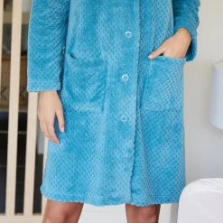 Kamerjas in fleecetricot met sjaalkraag - 95 cm lang