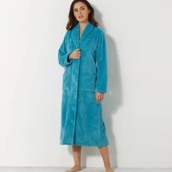 Kamerjas in fleecetricot met sjaalkraag - 120 cm lang