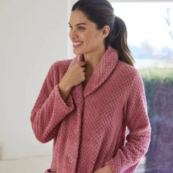 Kamerjas in fleecetricot met sjaalkraag - 120 cm lang