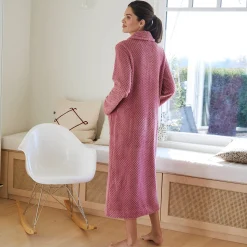Kamerjas in fleecetricot met sjaalkraag - 120 cm lang