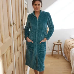 Kamerjas met rits in fleecetricot met textuur