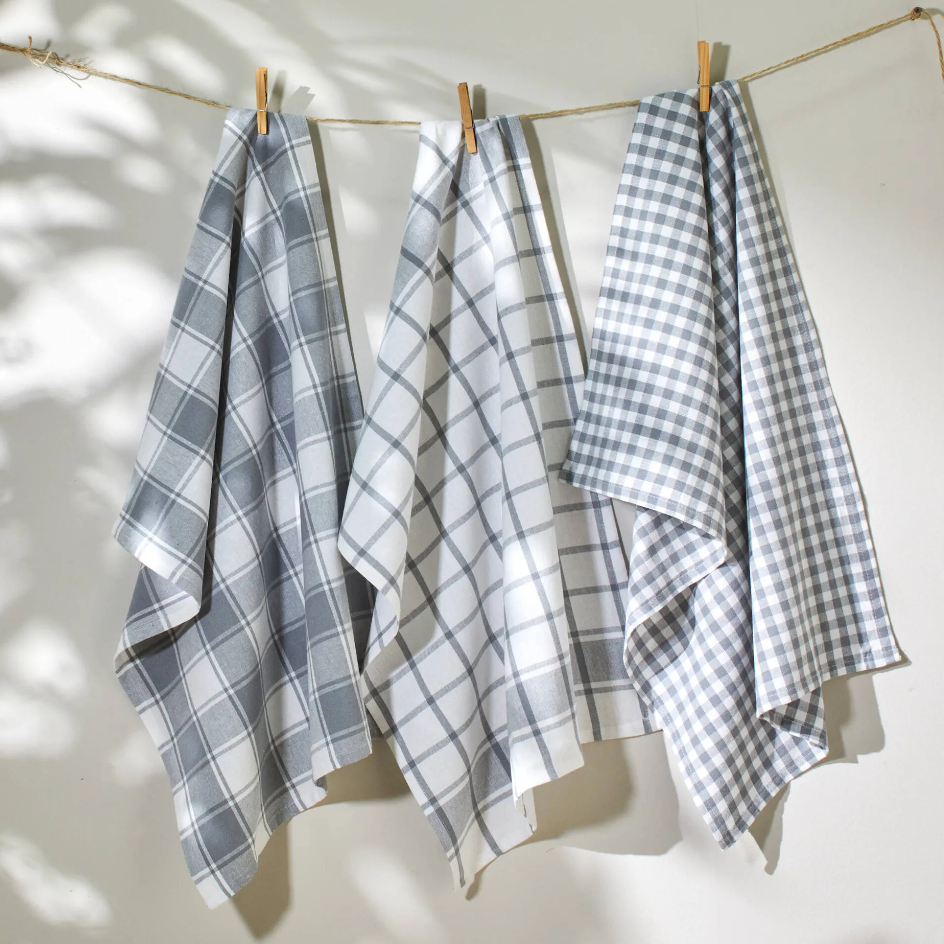 Katoenen droogdoek met ingeweven ruiten - set van 3