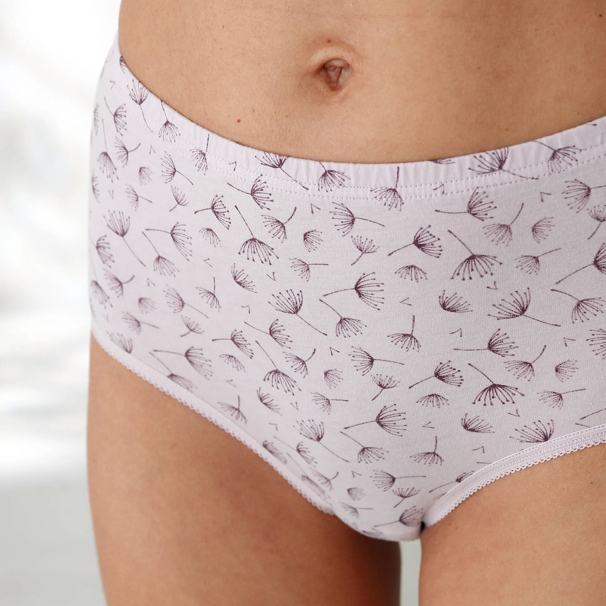 Katoenen maxislip in effen pruim met paardenbloemprint - set van 7