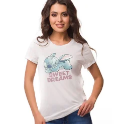 Katoenen pyjamashirt voor dames met korte mouwen en "Sweet Dreams" Stitch-print