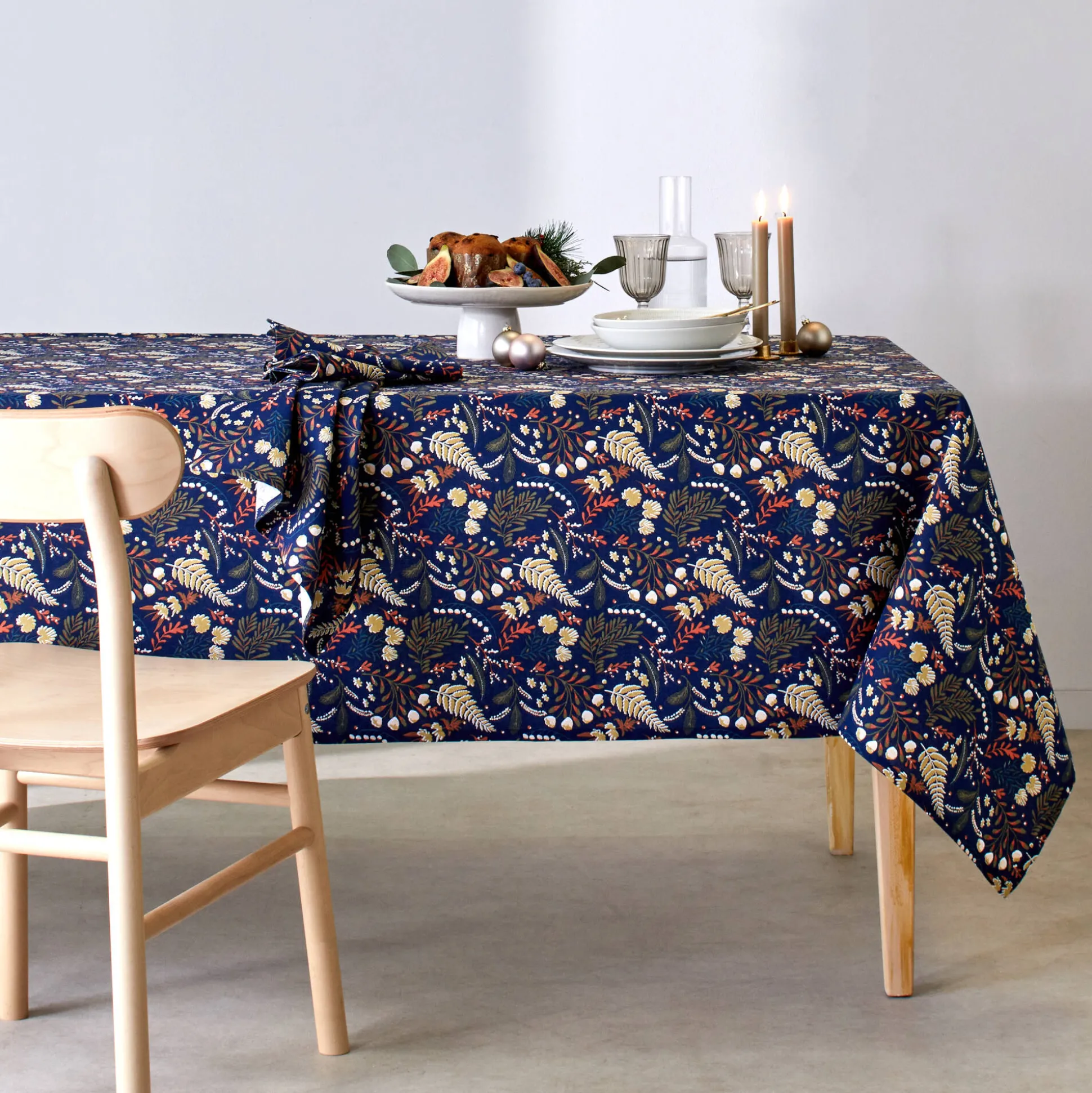 Katoenen servet met plantenprint - set van 3