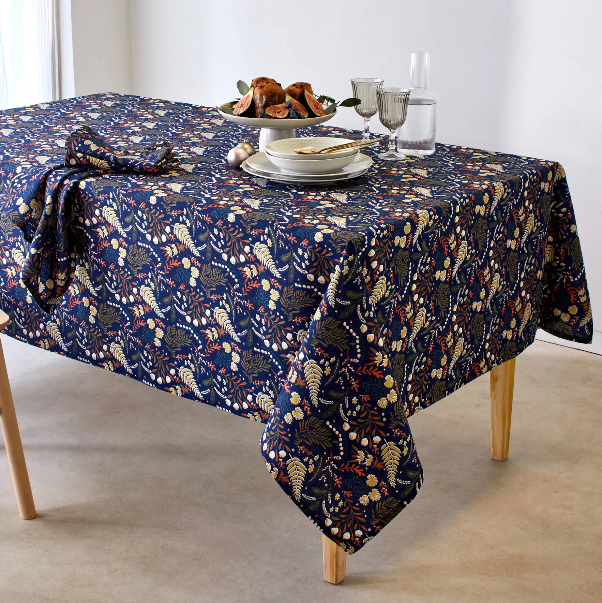 Katoenen servet met plantenprint - set van 3