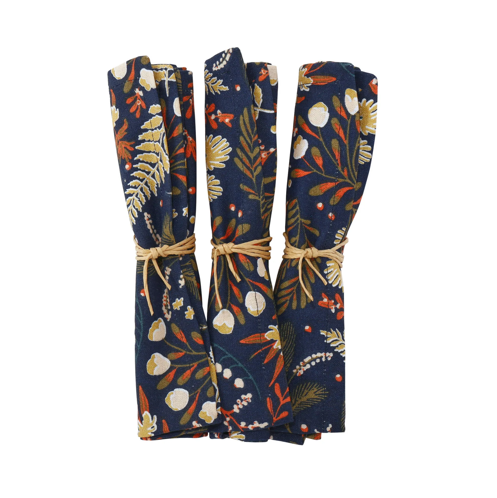 Katoenen servet met plantenprint - set van 3