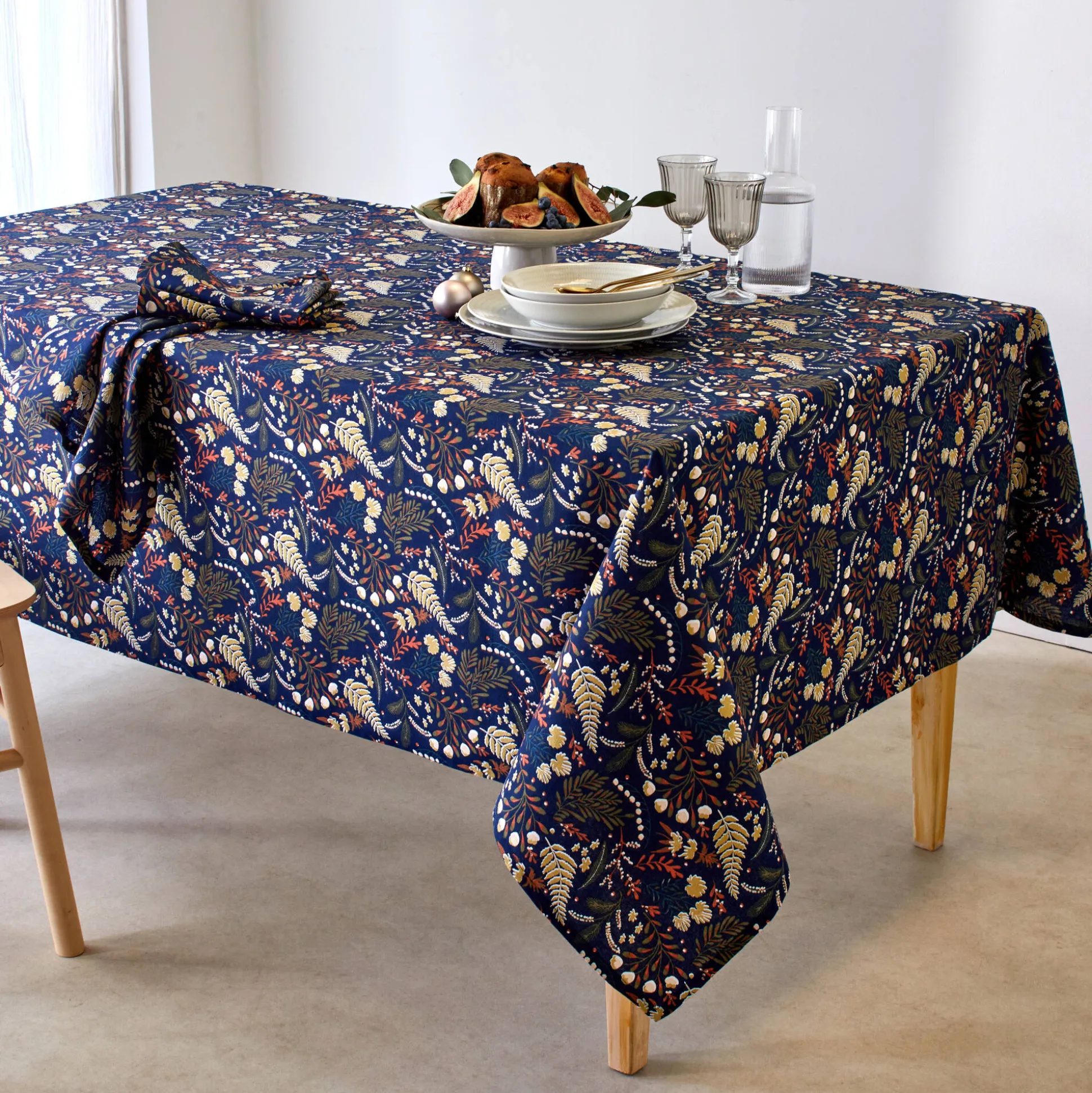 Katoenen tafellaken met plantenprint