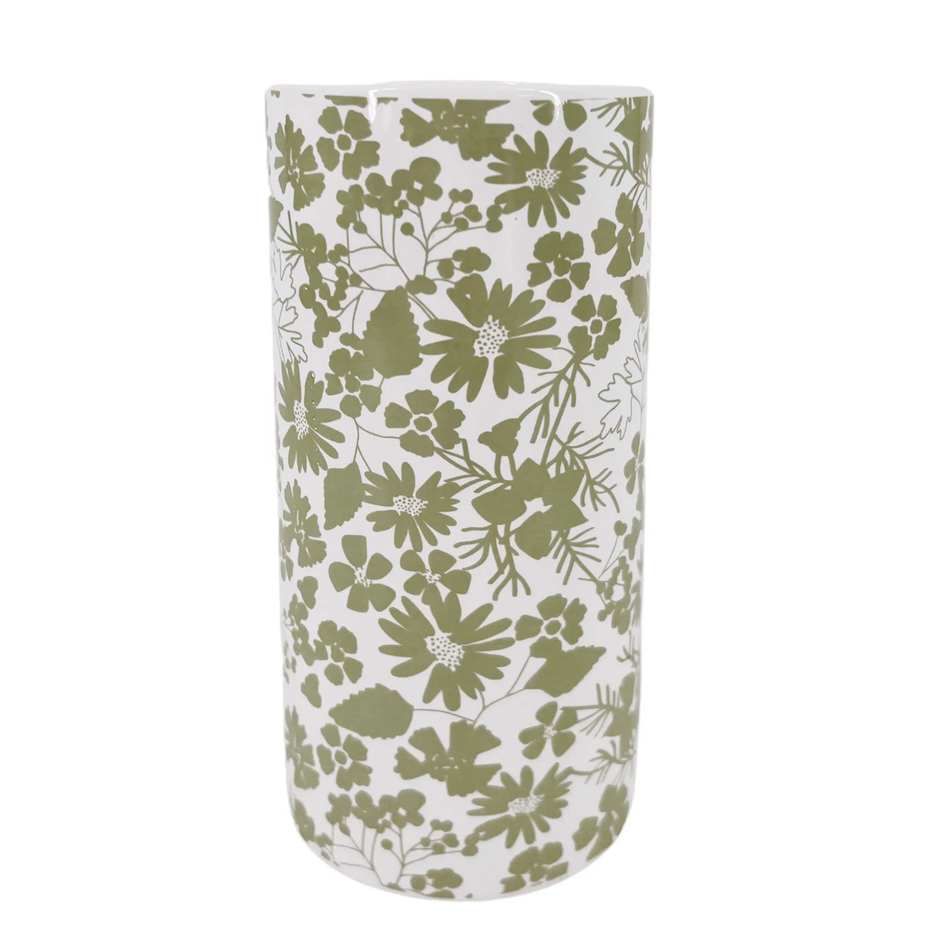Keramische vaas met bloemenprint - hoogte 19,5 cm