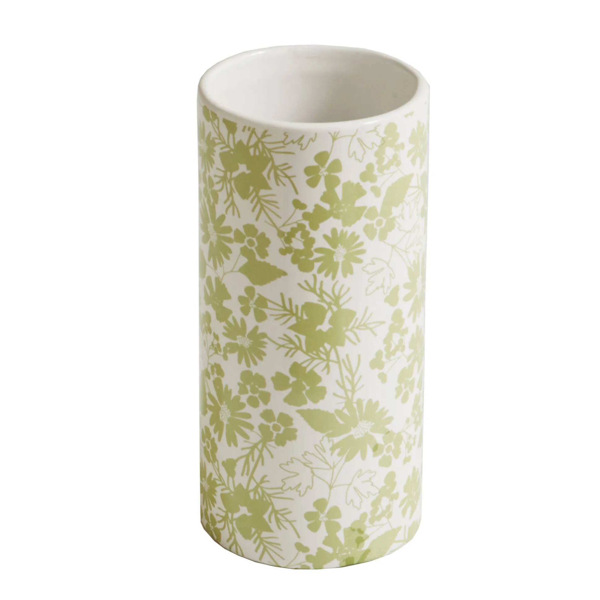 Keramische vaas met bloemenprint - hoogte 19,5 cm