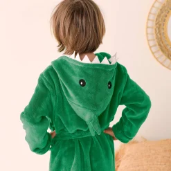 Kinderbadjas met capuchon, personaliseerbaar, dinosaurus, microvezel.