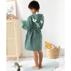 Kinderbadjas met dinosaurusmotief en kap, personaliseerbaar - 340 g/m²