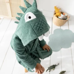 Kinderbadjas met dinosaurusmotief en kap, personaliseerbaar - 340 g/m²