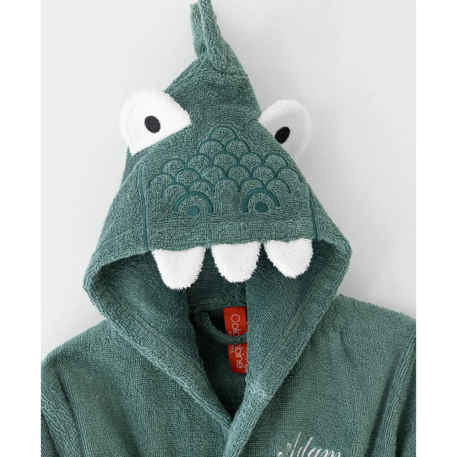 Kinderbadjas met dinosaurusmotief en kap, personaliseerbaar - 340 g/m²