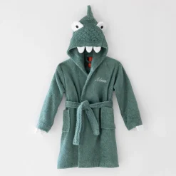 Kinderbadjas met dinosaurusmotief en kap, personaliseerbaar - 340 g/m²