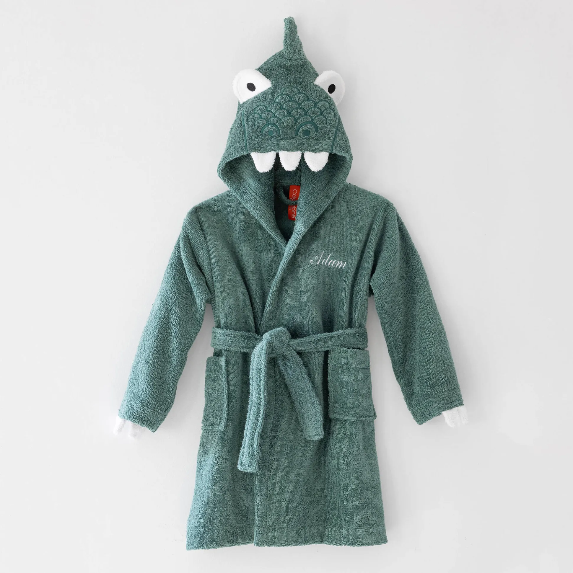 Kinderbadjas met dinosaurusmotief en kap, personaliseerbaar - 340 g/m²
