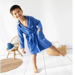 Kinderbadjas met haaiennmotief en kap, personaliseerbaar - 340 g/m²