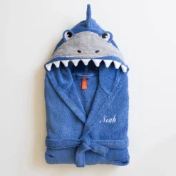 Kinderbadjas met haaiennmotief en kap, personaliseerbaar - 340 g/m²