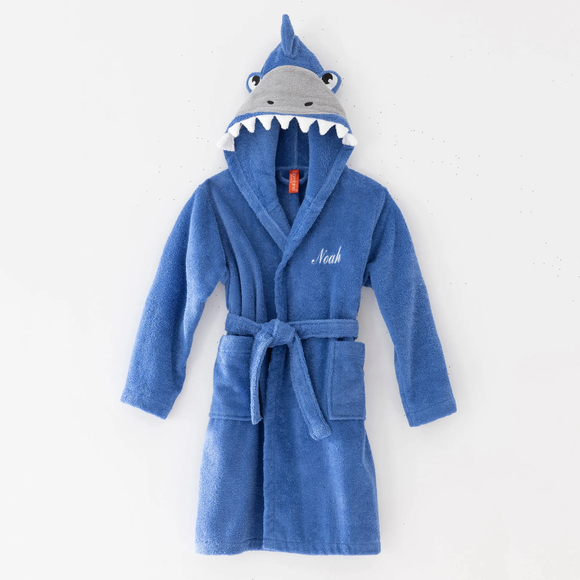 Kinderbadjas met haaiennmotief en kap, personaliseerbaar - 340 g/m²