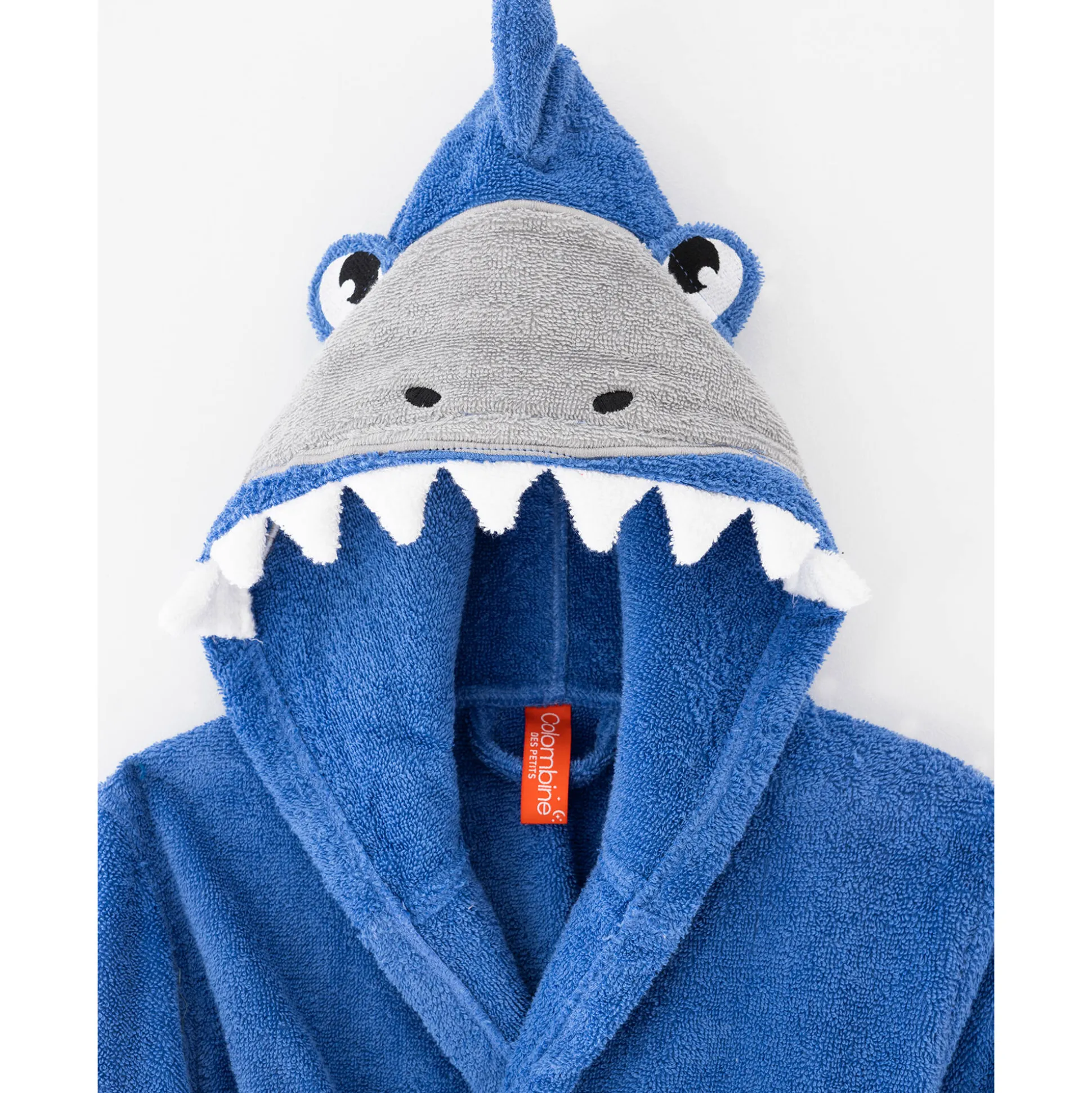 Kinderbadjas met haaiennmotief en kap, personaliseerbaar - 340 g/m²