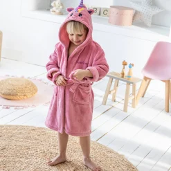 Kinderbadjas met kap en eenhoornmotief in microvezel, personaliseerbaar