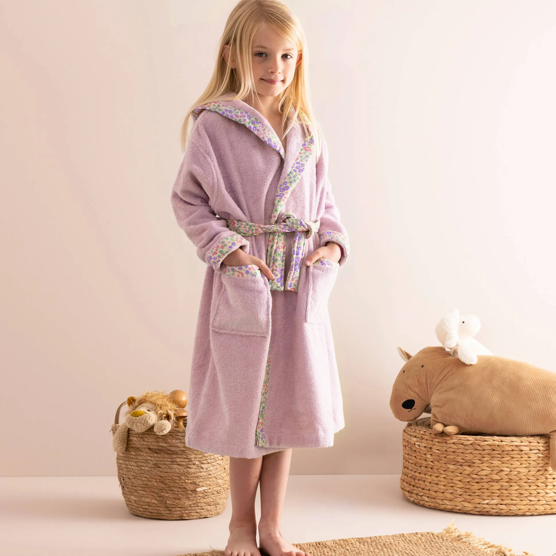 Kinderbadjas met kap in katoenen badstof - 340 g/m²
