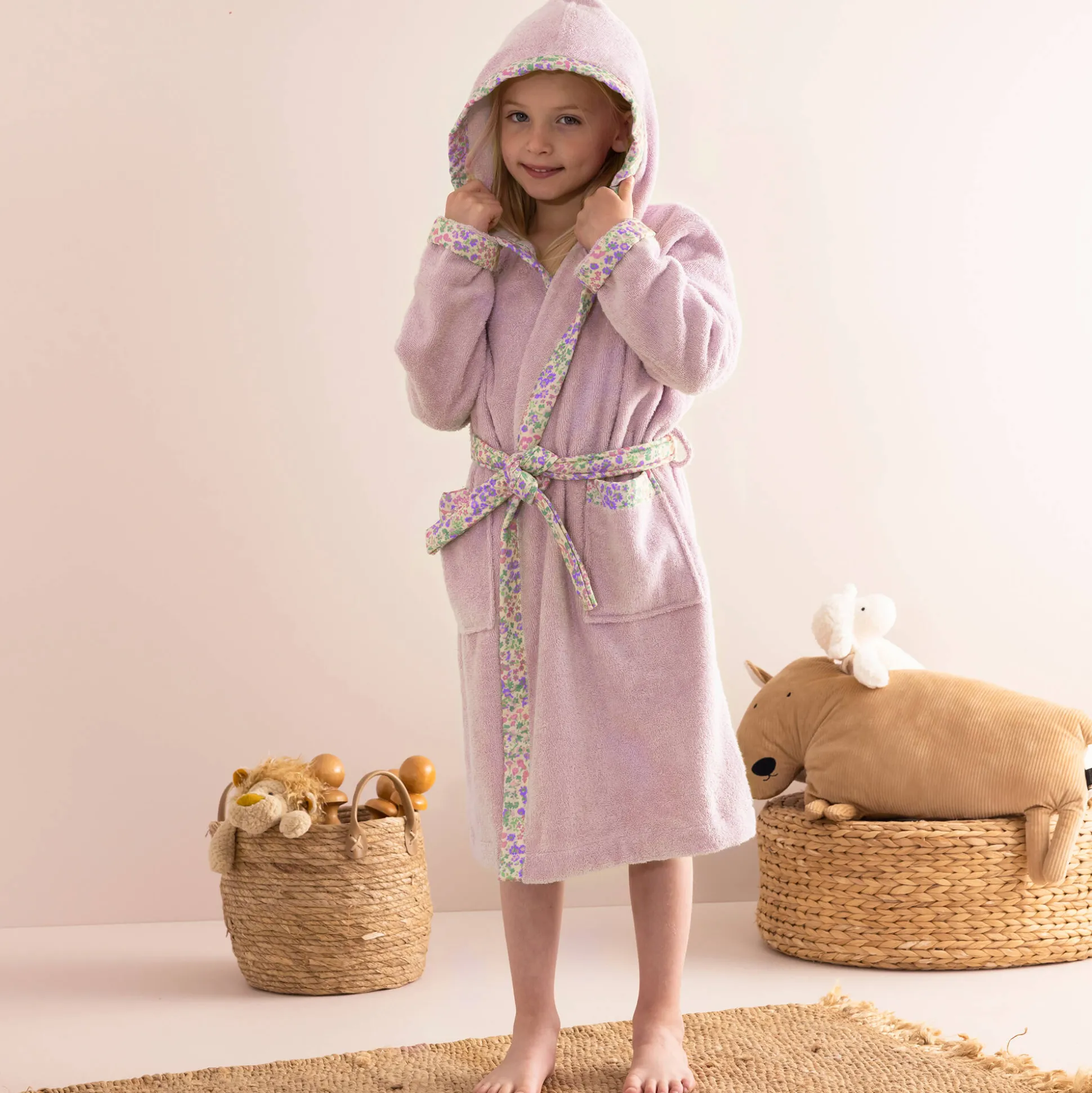 Kinderbadjas met kap in katoenen badstof - 340 g/m²